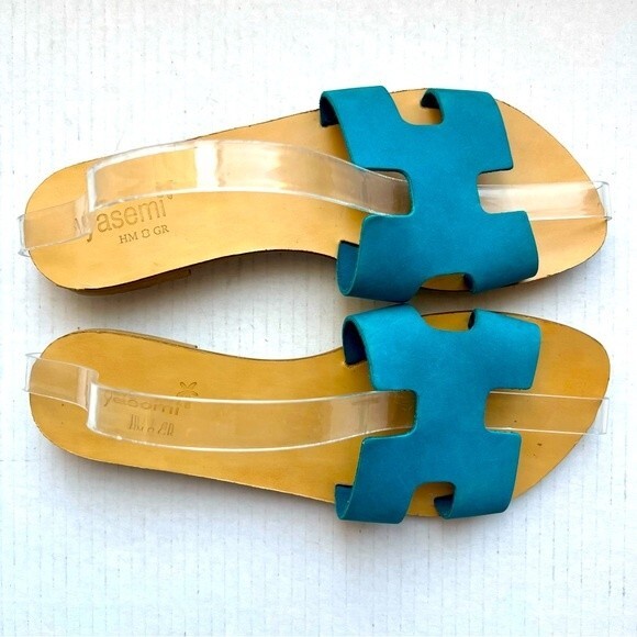 Yasemi Turquoise Teal Slip On Slide Flat H-Band Sandal Shoes Women’s EU 40 US 9 - Picture 7 of 15